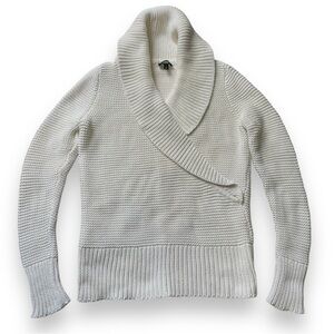 Talbots Ivory Cream Thick Shawl Neck Waffle Knit Pullover V-Neck Sweater Size PP